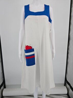 Vintage 1970s Flutterbye Apple Applique A-Line Knit Midi Teacher Dress (L)